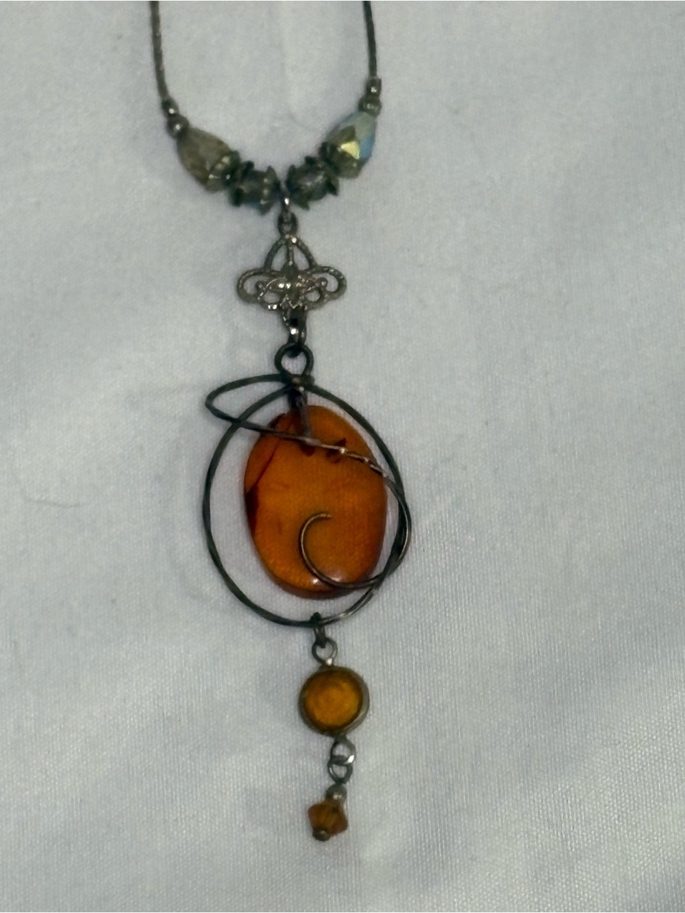 Vintage Amber Oval Pendant Necklace - Women Jewelry